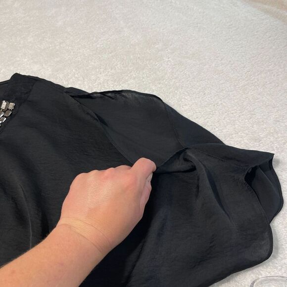 Elementz Blouse Womens 3X Black Embellished Neckline Cold Shoulder Peplum Chic - Picture 9 of 13